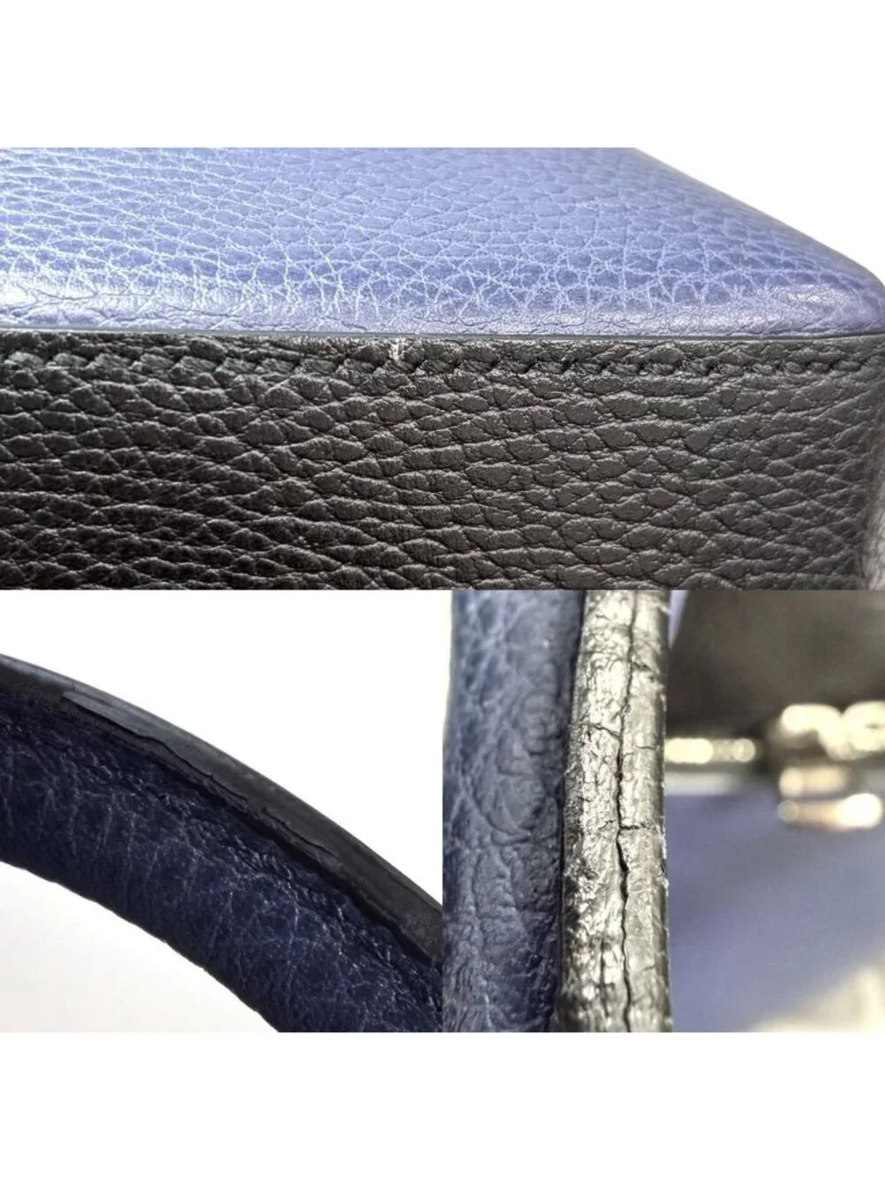 Gucci Big 2-Way Briefcase Tote Shoulder Bag Business Leather Black Navy Silver
